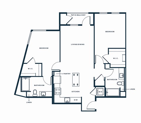 a floor plan of a unit with bedrooms and baths